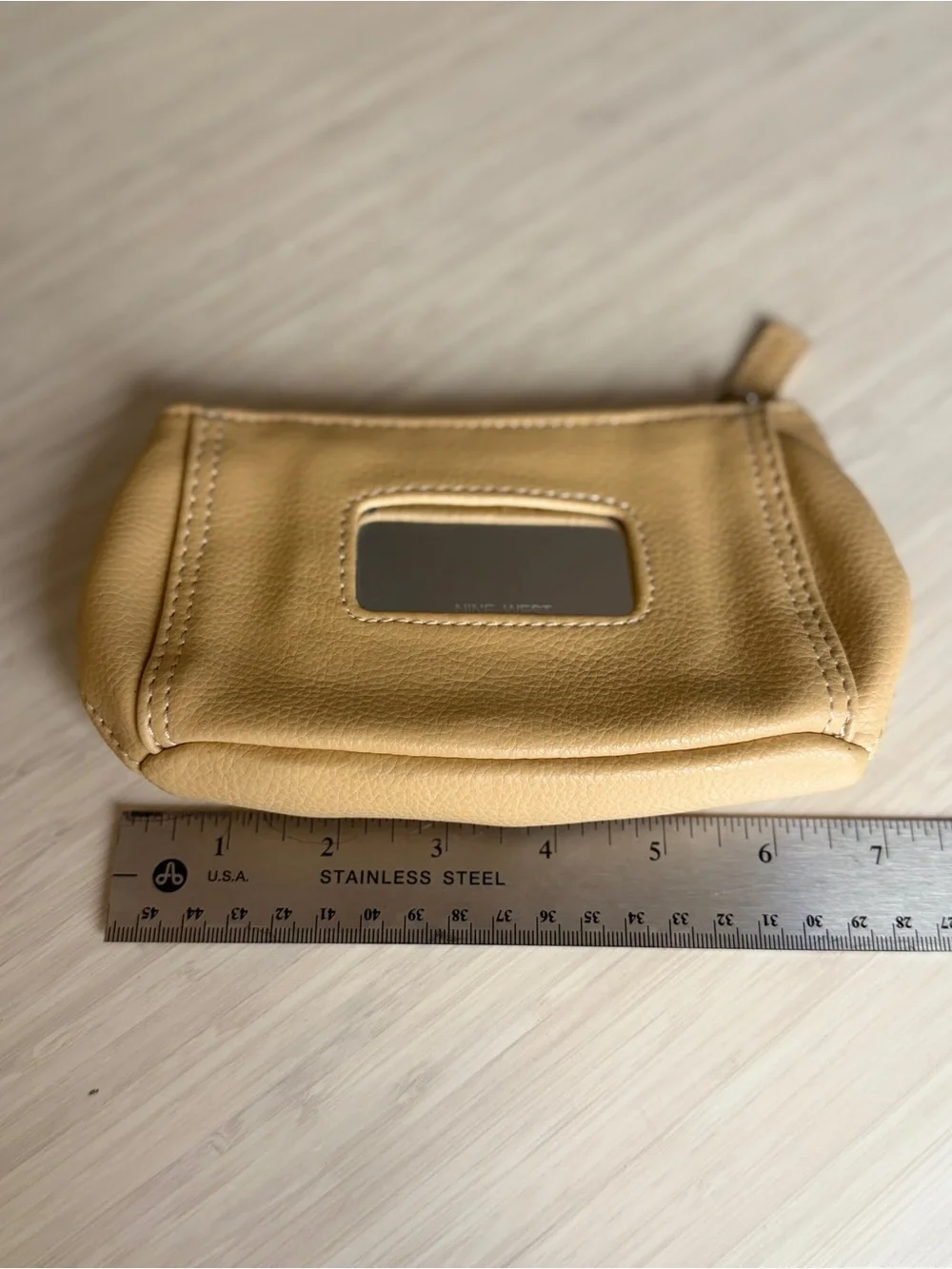 Nine West Pebbled Cream Zip Cosmetic Pouch with Front Slip Pocket